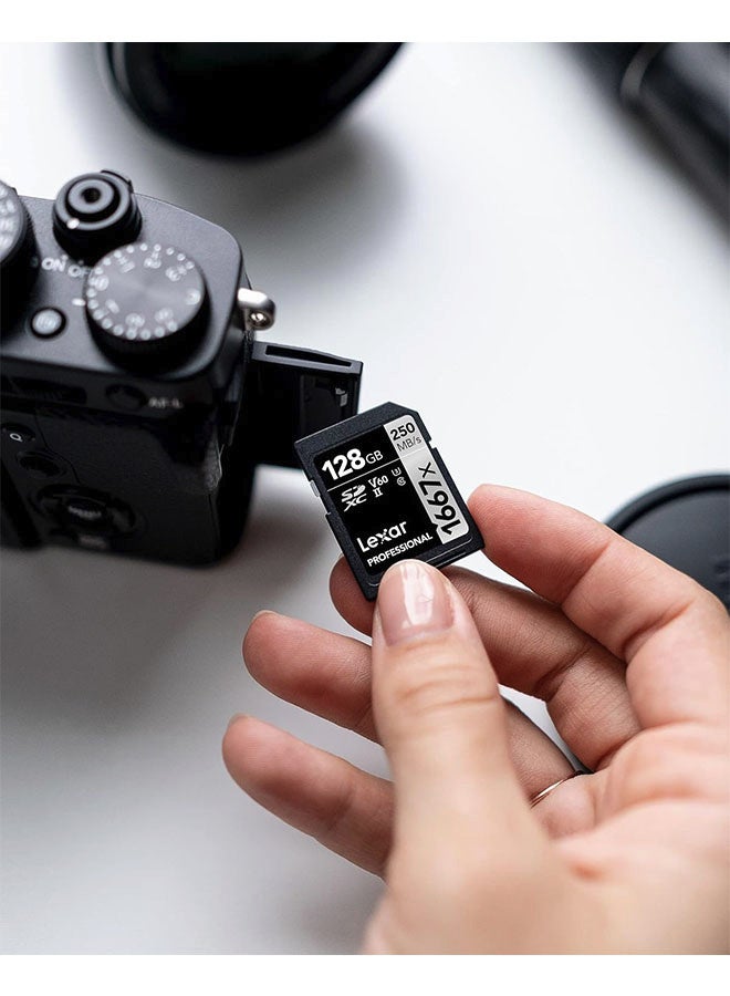 Lexar Professional 1667x SD Card 128GB, SDXC UHS-II Memory Card, Up to 250MB/s Read, 120MB/s Write, Class 10, U3, V60 SD for Professional Photographer, Videographer, Enthusiast - Image 2