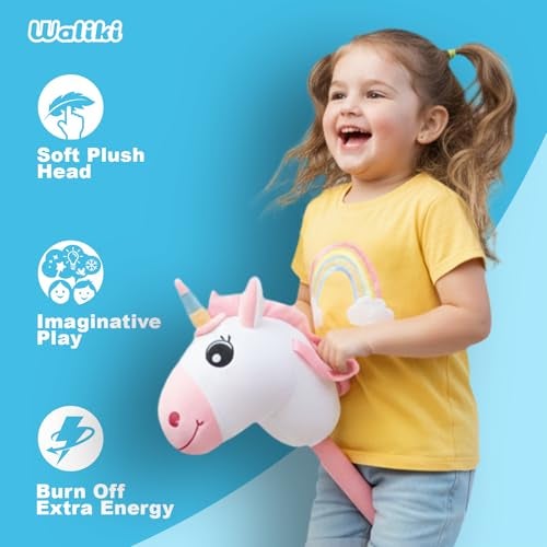 WALIKI Unicorn Stick Horse Toy for 2, 3, 4, 5, 6 & 7 Year Old Girls | Cute Birthday Gift for Little Girls | Pretend Play Pony for Toddlers & Preschoolers - Image 3