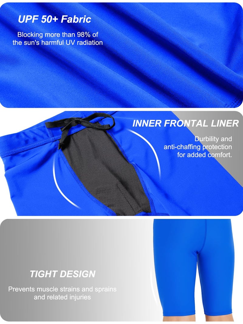 DEVOROPA Boys' Swim Jammers Youth Competitive Swim Team Suit Quick Dry Athletic Swimming Shorts UPF 50+ Blue M - Image 4