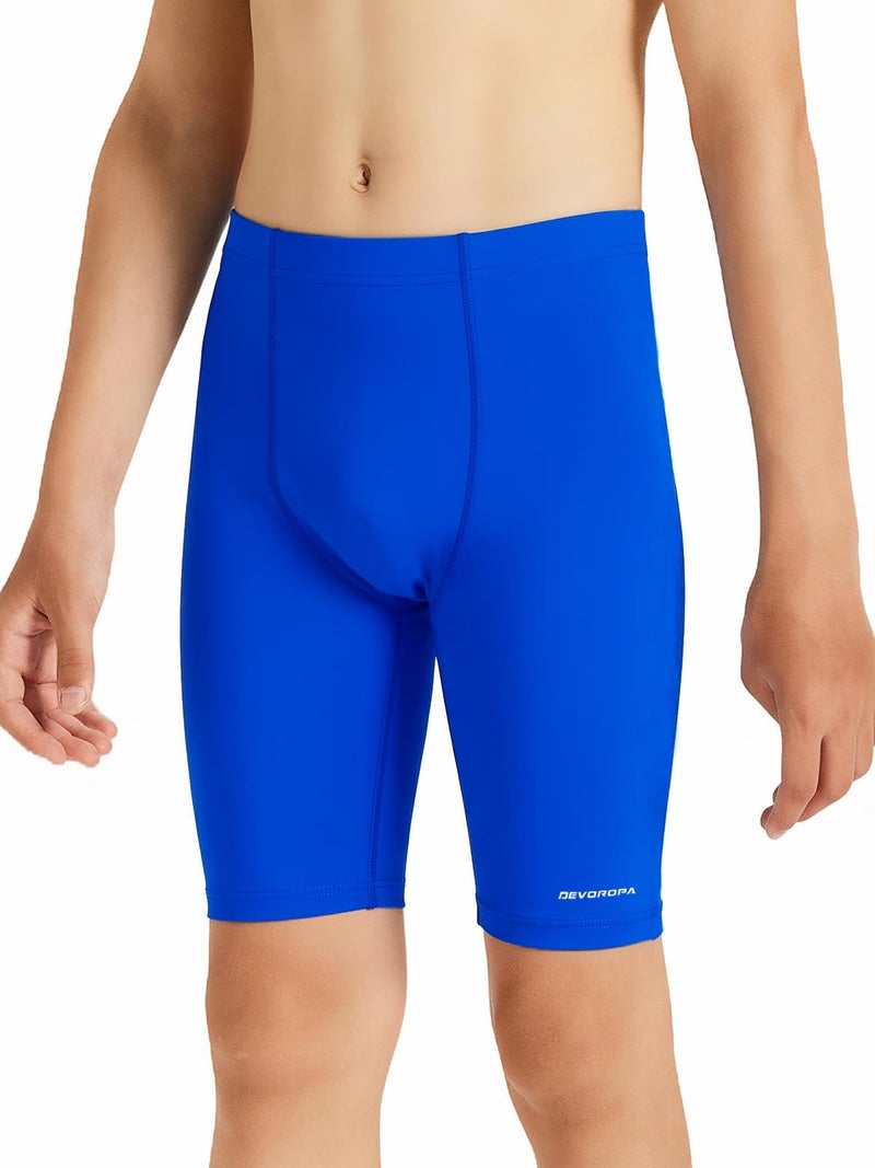 DEVOROPA Boys' Swim Jammers Youth Competitive Swim Team Suit Quick Dry Athletic Swimming Shorts UPF 50+ Blue M - Image 2