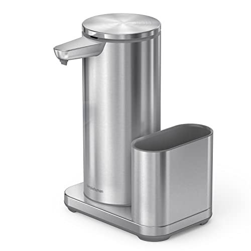 simplehuman Liquid Sensor Pump with Caddy, 14 oz Automatic Soap Dispenser for Kitchen Sink, Motion Sensor, Variable Dispense, Battery Powered, Integrated Sponge Holder, Brushed Stainless Steel - Image 1