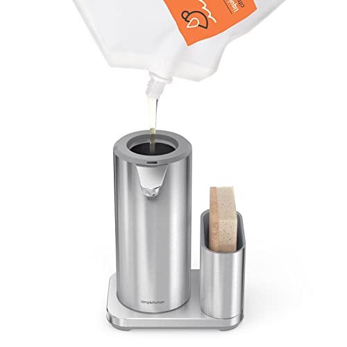 simplehuman Liquid Sensor Pump with Caddy, 14 oz Automatic Soap Dispenser for Kitchen Sink, Motion Sensor, Variable Dispense, Battery Powered, Integrated Sponge Holder, Brushed Stainless Steel - Image 4