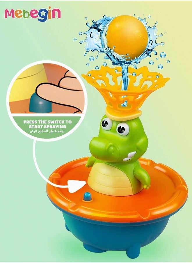 MEBEGIN Toddler Bath Toys with Light, Sprinkling Crocodile Toys Set with 5 Spray Patterns, Rotating Water Spray Toy, Automatic Sprinkler Shower Toys, Ideal Gift for Bath Time, 2 AAA Batteries Required(Not Included)  - Image 2