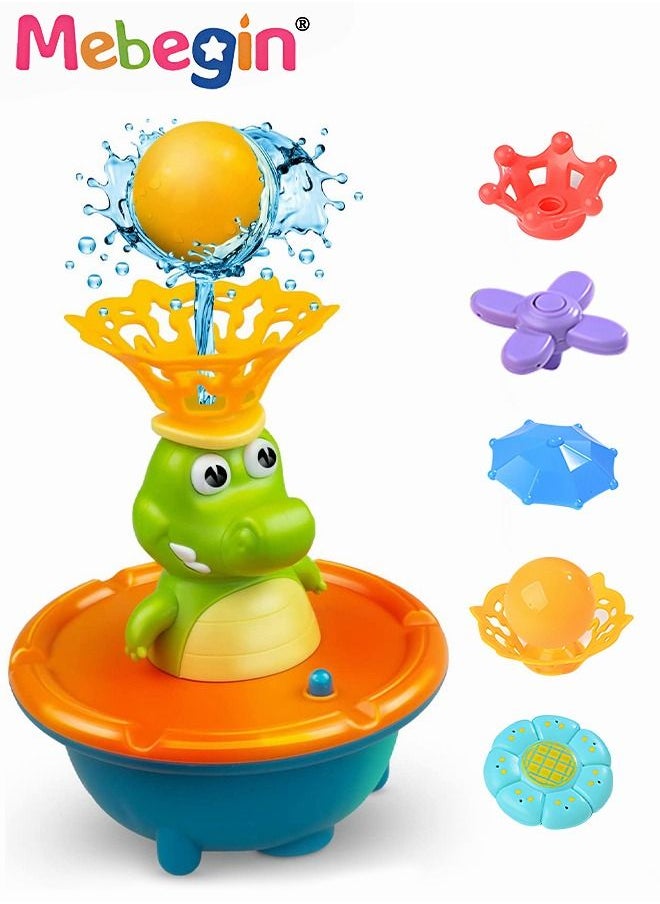 MEBEGIN Toddler Bath Toys with Light, Sprinkling Crocodile Toys Set with 5 Spray Patterns, Rotating Water Spray Toy, Automatic Sprinkler Shower Toys, Ideal Gift for Bath Time, 2 AAA Batteries Required(Not Included)  - Image 1