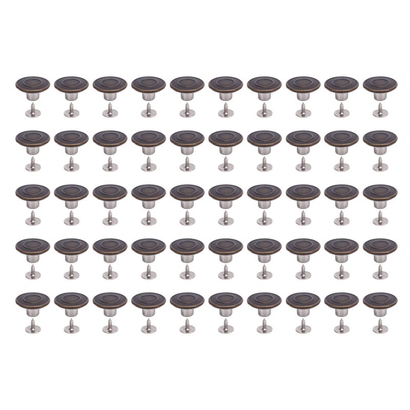 50 Set Pants Button Set 17mm Round Stainless Steel Bronze Decorative 2x6.5mm Tip Crossing Screw Back Button for Hats Coats Shoes - Image 1