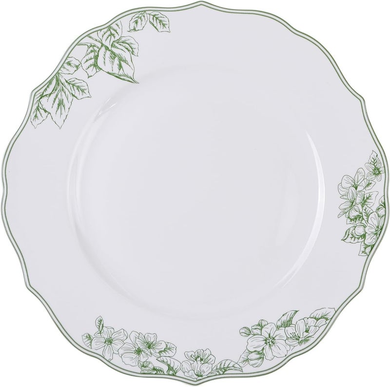 222 Fifth Hudson Valley 12Piece Porcelain Dinnerware Set  Service for 4 Plate  Bowl Set White with Green Floral and Fauna Traditional Design for Daily Dining Microwave  Dishwasher Safe - Image 4