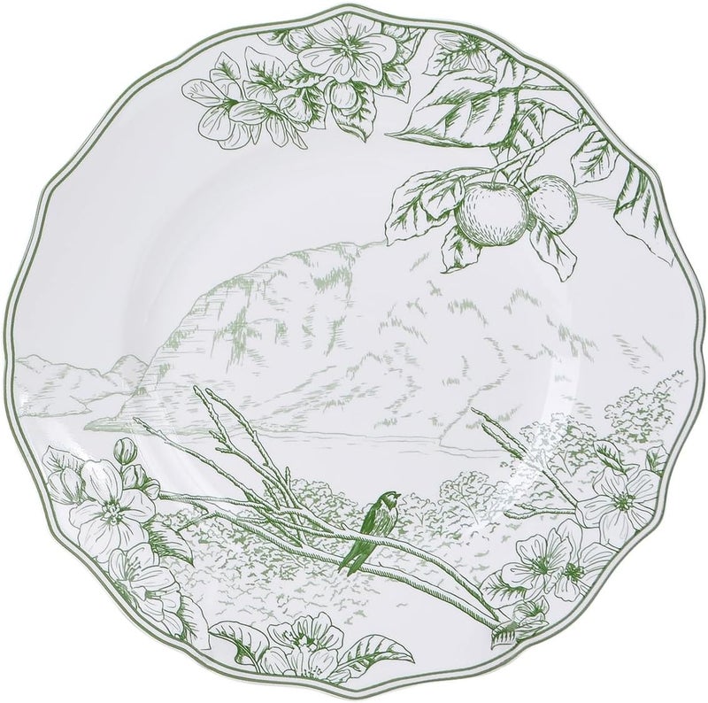 222 Fifth Hudson Valley 12Piece Porcelain Dinnerware Set  Service for 4 Plate  Bowl Set White with Green Floral and Fauna Traditional Design for Daily Dining Microwave  Dishwasher Safe - Image 5