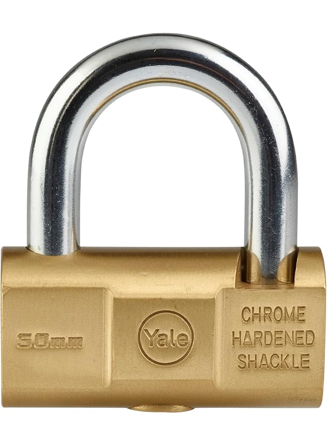 Yale Yale Brass Hammer Padlock, 50 mm, High Security, Anti-Corrosion, Anti-Cut, Suitable for Outdoor Use, Hardened Steel Shackle, Double Locking, 3 Keys, Y2/50/125/1 