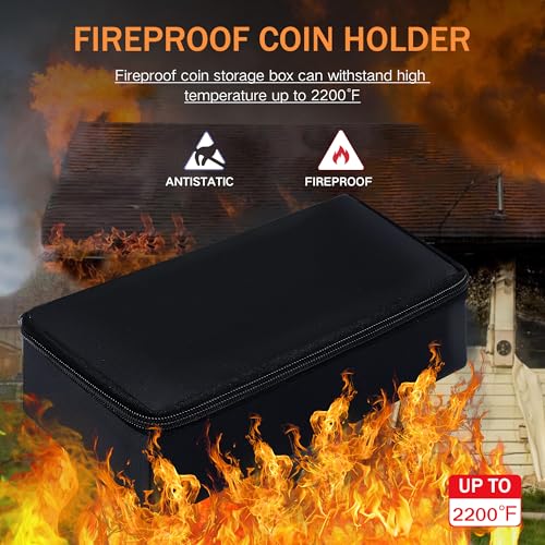 JUNDUN Fireproof Coin Storage Box 36pcs Coin Holder Capsules with Foam Gasket 100 Paper Currency Organizer Sleeves 5 Sizes 4035302520mm Collecting Case for Collection Supplies - Image 3