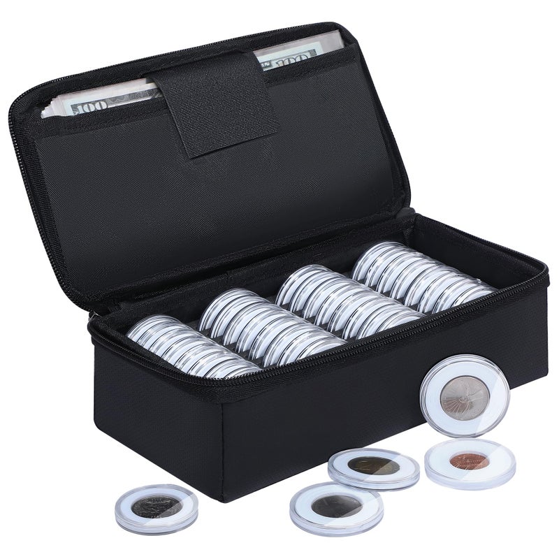 JUNDUN Fireproof Coin Storage Box 36pcs Coin Holder Capsules with Foam Gasket 100 Paper Currency Organizer Sleeves 5 Sizes 4035302520mm Collecting Case for Collection Supplies - Image 2