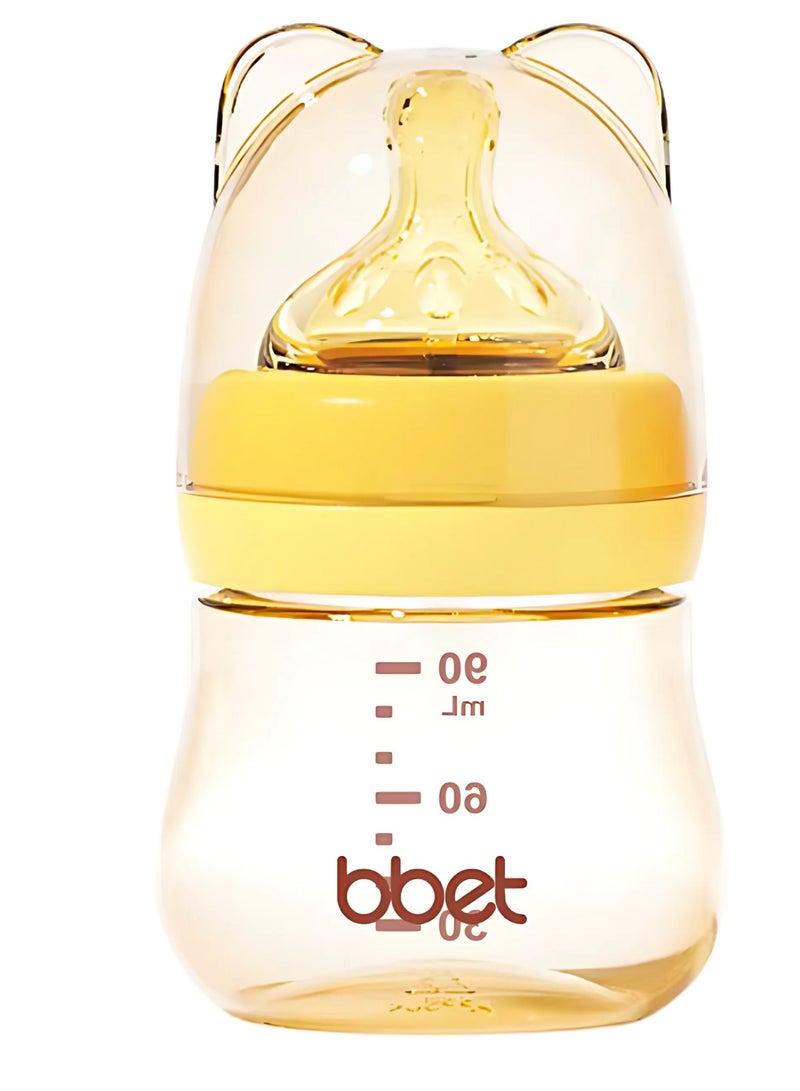 Newborn Baby Feeding Bottle - 90ml, Wide Mouth PPSU, BPA-Free, Leakproof  Anti-Flatulence, ( Yellow ) - Image 1