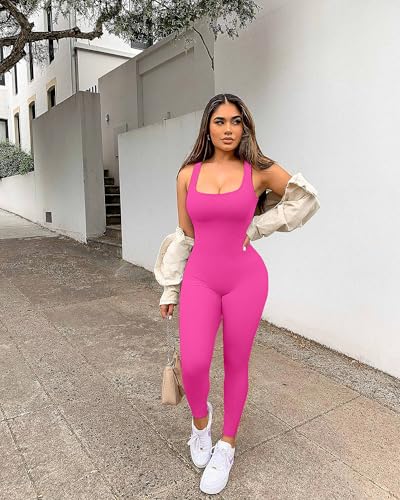 YIOIOIO Women Workout Seamless Jumpsuit Yoga Ribbed Bodycon One Piece Square Neck Leggings Romper - Image 2