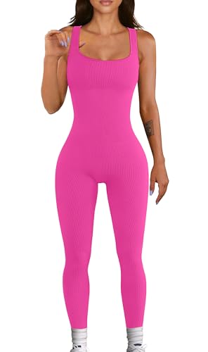 YIOIOIO Women Workout Seamless Jumpsuit Yoga Ribbed Bodycon One Piece Square Neck Leggings Romper - Image 1