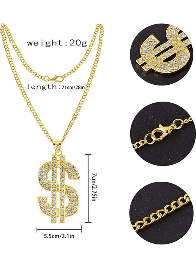 80s/90s Hip Hop Costume Kit, 6 Pack 80s 90s Party Supplies Inflatable Radio Box, Sunglasses, Gold Bracelet, Dollar Sign Necklace, Dollar Sign Ring, Hat for Party  - Image 3