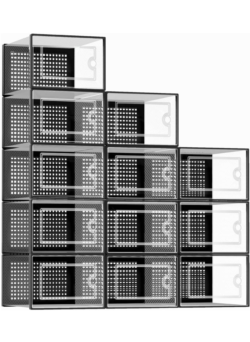 روك بو X-Large Shoe Storage Boxes Organizers for Wardrobe 12 Pack, Fit Size 11,حاويات الرياضة البلاستيكية الواضحة القابلة للتراكم للمدخل, حامل رف الأحذية توفير المساحة, وحدة تنظيم الدرج البديلة  - Image 1