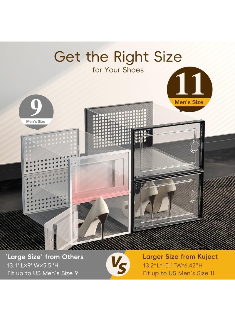 روك بو X-Large Shoe Storage Boxes Organizers for Wardrobe 12 Pack, Fit Size 11,حاويات الرياضة البلاستيكية الواضحة القابلة للتراكم للمدخل, حامل رف الأحذية توفير المساحة, وحدة تنظيم الدرج البديلة  - Image 2