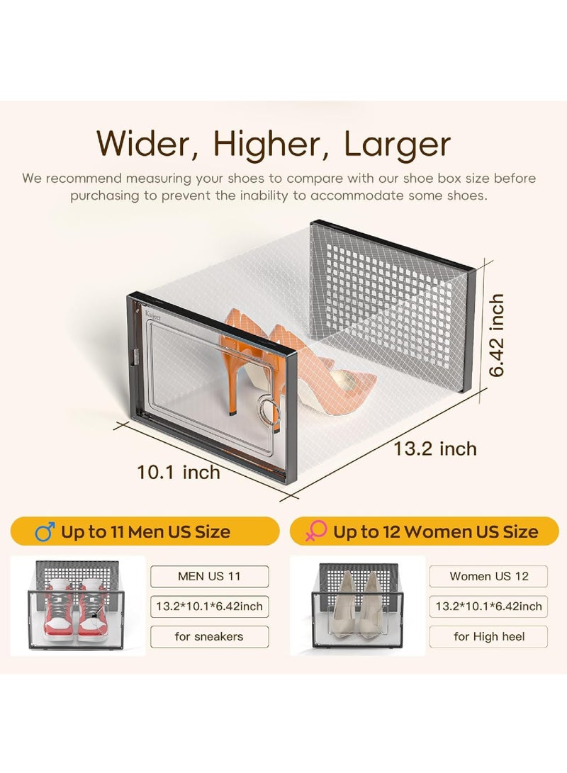 روك بو X-Large Shoe Storage Boxes Organizers for Wardrobe 12 Pack, Fit Size 11,حاويات الرياضة البلاستيكية الواضحة القابلة للتراكم للمدخل, حامل رف الأحذية توفير المساحة, وحدة تنظيم الدرج البديلة  - Image 3