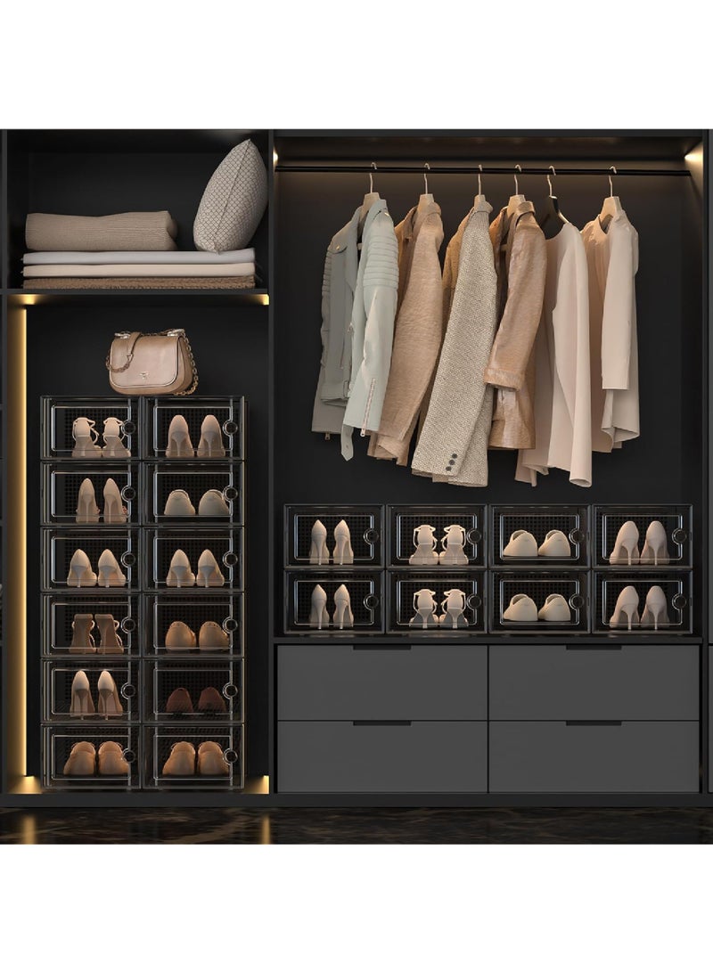 روك بو X-Large Shoe Storage Boxes Organizers for Wardrobe 12 Pack, Fit Size 11,حاويات الرياضة البلاستيكية الواضحة القابلة للتراكم للمدخل, حامل رف الأحذية توفير المساحة, وحدة تنظيم الدرج البديلة  - Image 5