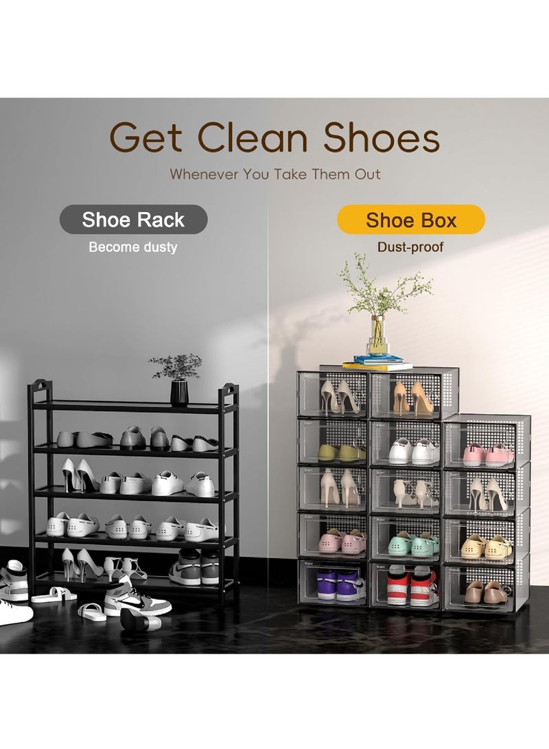 روك بو X-Large Shoe Storage Boxes Organizers for Wardrobe 12 Pack, Fit Size 11,حاويات الرياضة البلاستيكية الواضحة القابلة للتراكم للمدخل, حامل رف الأحذية توفير المساحة, وحدة تنظيم الدرج البديلة  - Image 4
