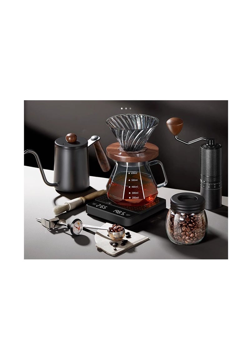 V60 Coffee Set - 10 Pieces Pour Over Coffee Maker, Coffee Kettle with Drip Filter Coffee Share Pot, Filters, Coffee Scale, Double wall Mug, Coffee Grinder, Cleaning Brush