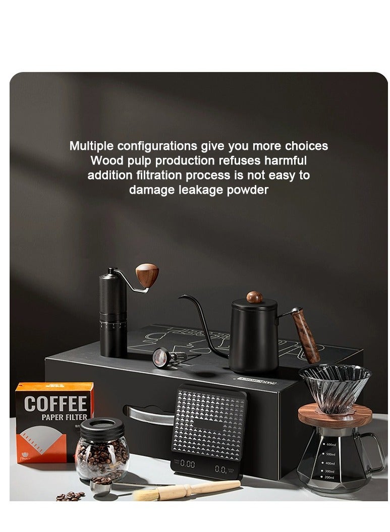 V60 Coffee Set - 10 Pieces Pour Over Coffee Maker, Coffee Kettle with Drip Filter Coffee Share Pot, Filters, Coffee Scale, Double wall Mug, Coffee Grinder, Cleaning Brush
