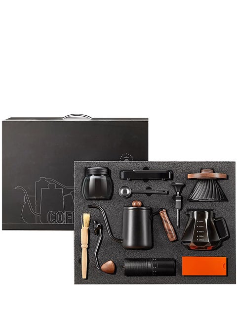 V60 Coffee Set - 10 Pieces Pour Over Coffee Maker, Coffee Kettle with Drip Filter Coffee Share Pot, Filters, Coffee Scale, Double wall Mug, Coffee Grinder, Cleaning Brush