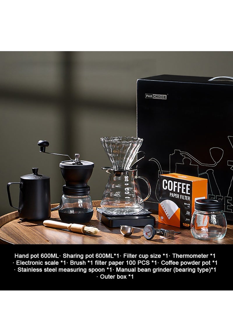 Generic V60 Coffee Set - 10 Pieces Pour Over Coffee Maker, Coffee Kettle with Drip Filter Coffee Share Pot, Filters, Coffee Scale, Double wall Mug, Coffee Grinder, Cleaning Brush  - Image 3