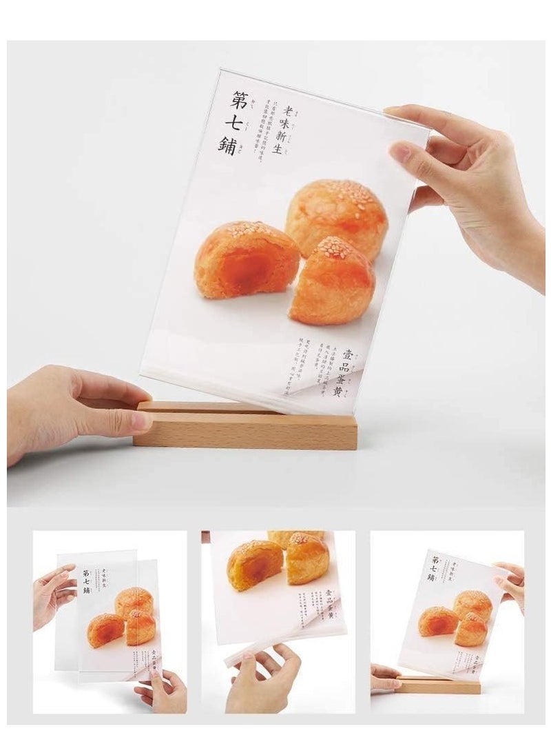 Eckek حامل لافتات أكريليك إيكك A4/A5/A6 لعرض القوائم بشكل T/L، قاعدة خشبية لحامل لافتات الطاولة - Image 4