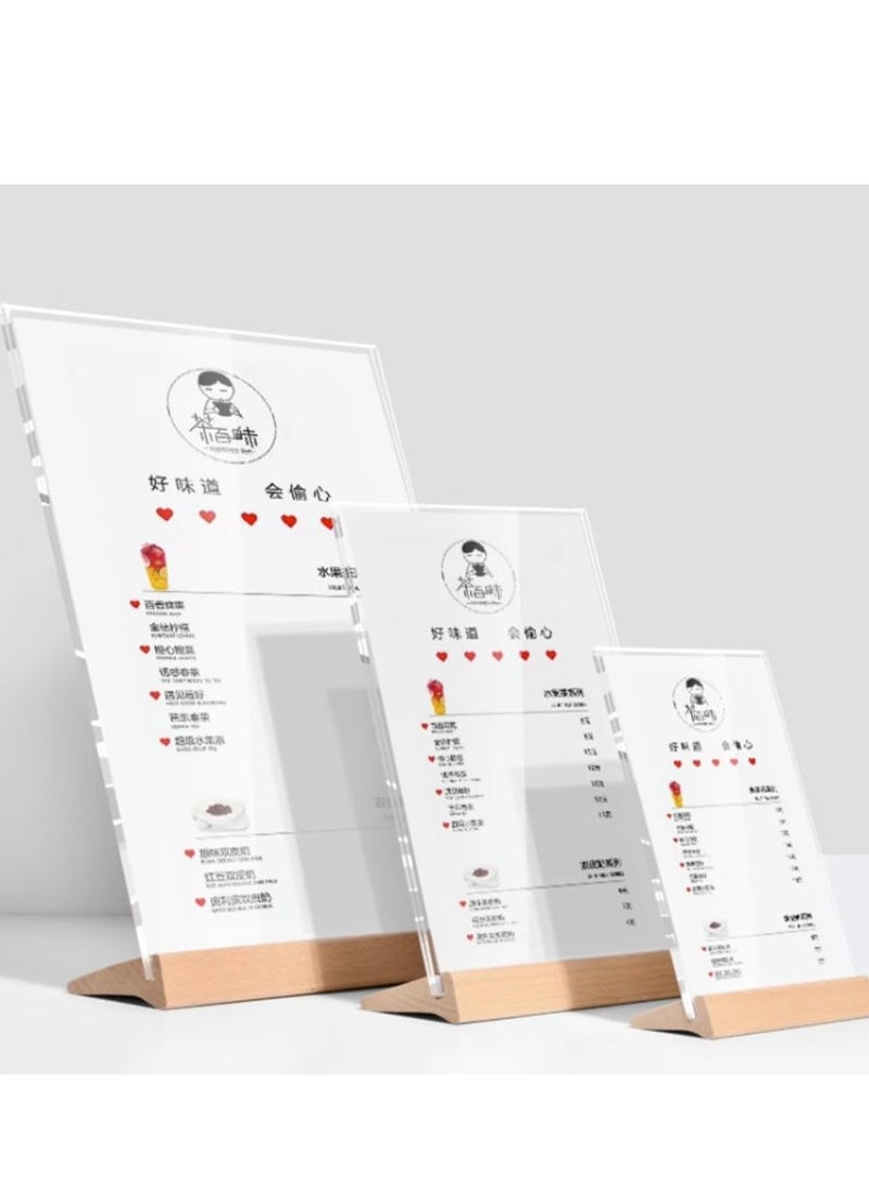 Eckek حامل لافتات أكريليك إيكك A4/A5/A6 لعرض القوائم بشكل T/L، قاعدة خشبية لحامل لافتات الطاولة - Image 5