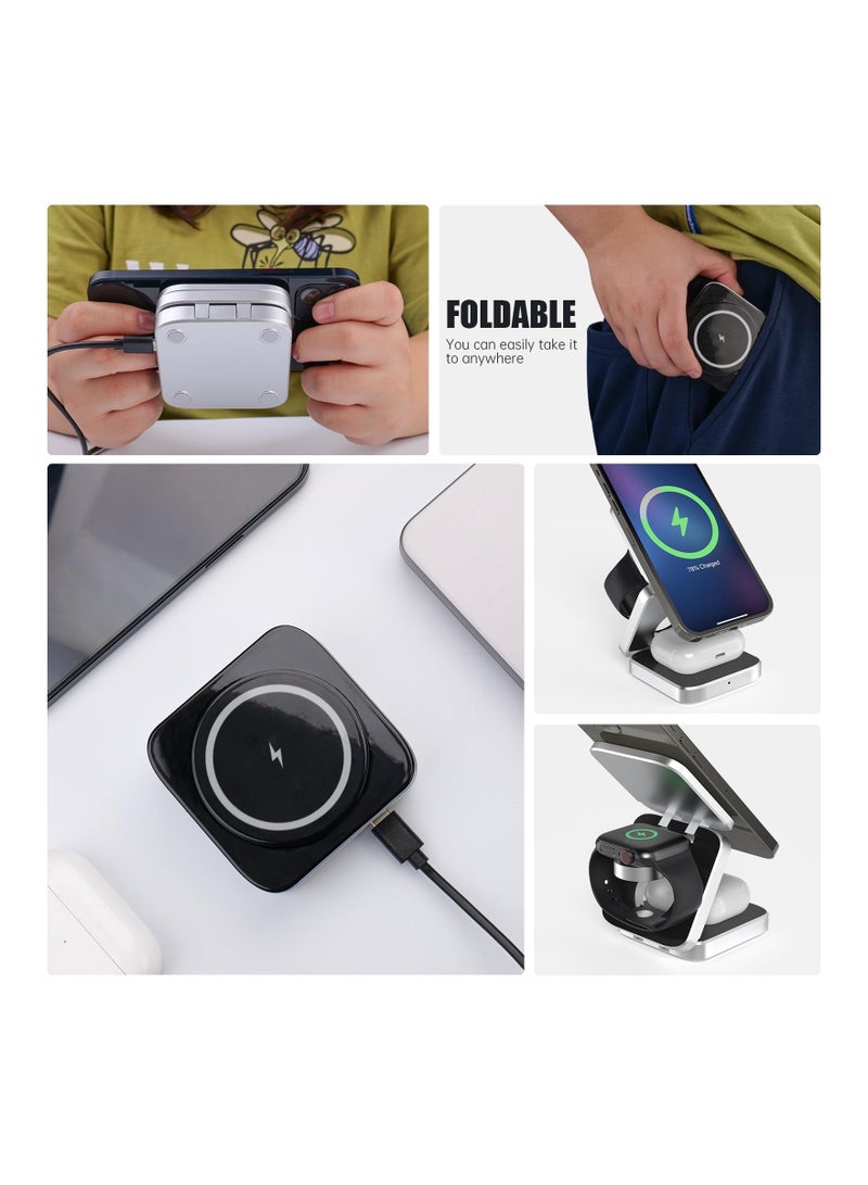 SYOSI 3 in 1 Wireless Fast Charging Station, Mini 15W Fast Charging Station 3 in 1 Foldable Charger for iPhone 14/13/12/11 Pro Max/Mini, Magnetic Charging Stand for iWatch Ultra/8/7/6/SE/5/4, AirPods - Image 5