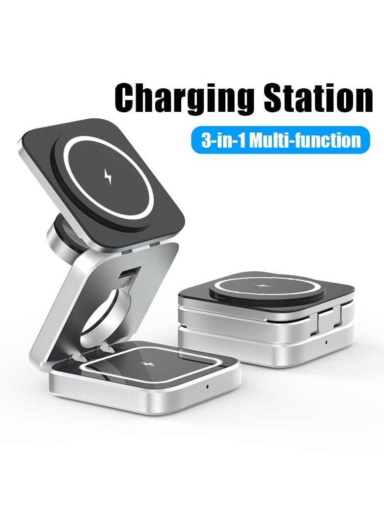 SYOSI 3 in 1 Wireless Fast Charging Station, Mini 15W Fast Charging Station 3 in 1 Foldable Charger for iPhone 14/13/12/11 Pro Max/Mini, Magnetic Charging Stand for iWatch Ultra/8/7/6/SE/5/4, AirPods - Image 3