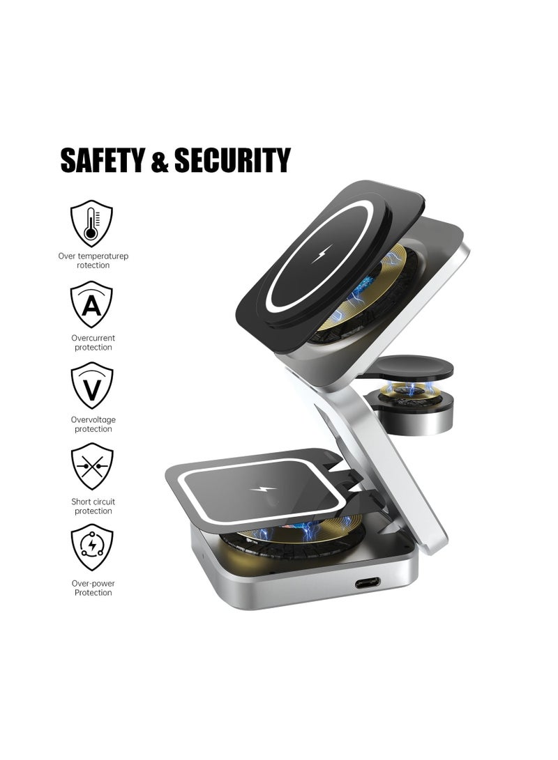 SYOSI 3 in 1 Wireless Fast Charging Station, Mini 15W Fast Charging Station 3 in 1 Foldable Charger for iPhone 14/13/12/11 Pro Max/Mini, Magnetic Charging Stand for iWatch Ultra/8/7/6/SE/5/4, AirPods - Image 4