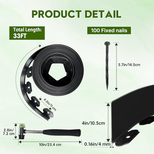 SDLDEER No Dig Landscape Edging 33FT, 4 Inch Plastic Edging for Landscaping with 100 Spikes, for Garden, Lawn, Flower Beds and Yard, Black - Image 2