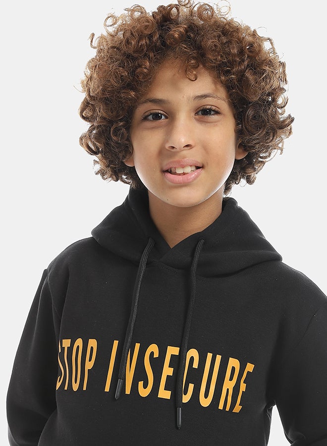 Andora Printed Long Sleeves Hooded With Drawstrings Hoodie - Black - Image 4