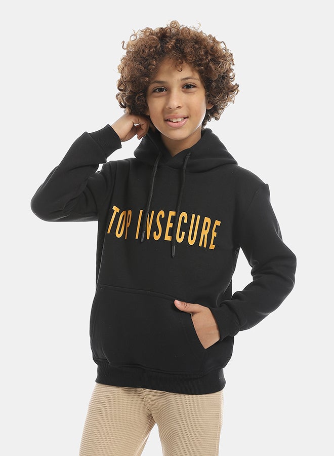 Andora Printed Long Sleeves Hooded With Drawstrings Hoodie - Black - Image 2