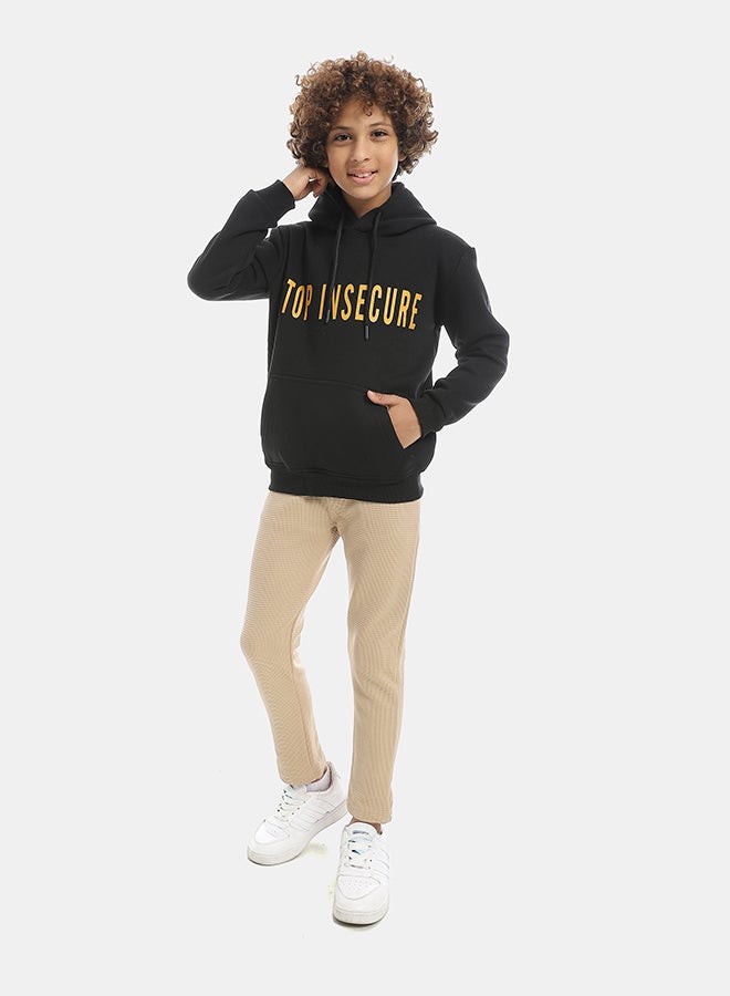 Andora Printed Long Sleeves Hooded With Drawstrings Hoodie - Black - Image 5