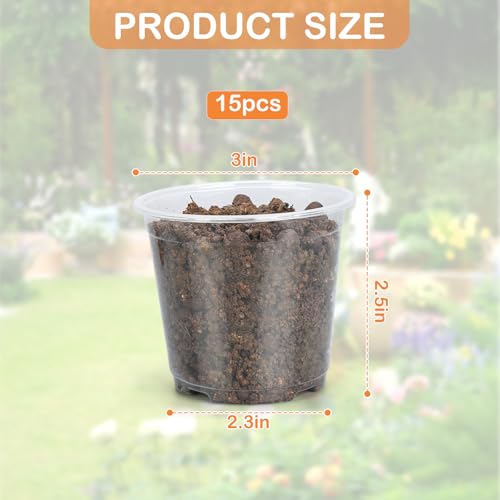 DUNPUTE 15 Pack Clear Nursery Pots with Drainage Holes, 3 Inch Seed Starting Plastic Plant Pots, Transparent Variety Pack Flexible Garden Pot for Outdoor Indoor (Clear, 3 Inch) - Image 3