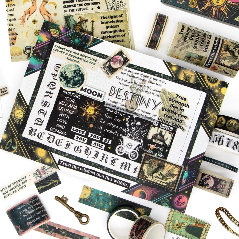 Geesinimo 29 Rolls Washi Tape Set - Tarot Theme Decorative Masking Tape Colored Patterns, Vintage Adhesive Artists Tapes for Journaling Supplies, Diy Crafts, Scrapbooking, Junk Journal Supplies, School Supplies - Image 5