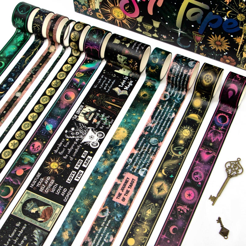 Geesinimo 29 Rolls Washi Tape Set - Tarot Theme Decorative Masking Tape Colored Patterns, Vintage Adhesive Artists Tapes for Journaling Supplies, Diy Crafts, Scrapbooking, Junk Journal Supplies, School Supplies - Image 3