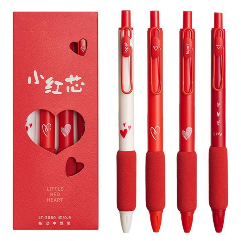MOZXIRZ 4 Pcs Gel Ink Pens Red Ink Retractable Pens Cute Love Heart Pen 0.5mm Writing Pen Office School Supplies for Women Men (4Pcs Red Ink) - Image 1