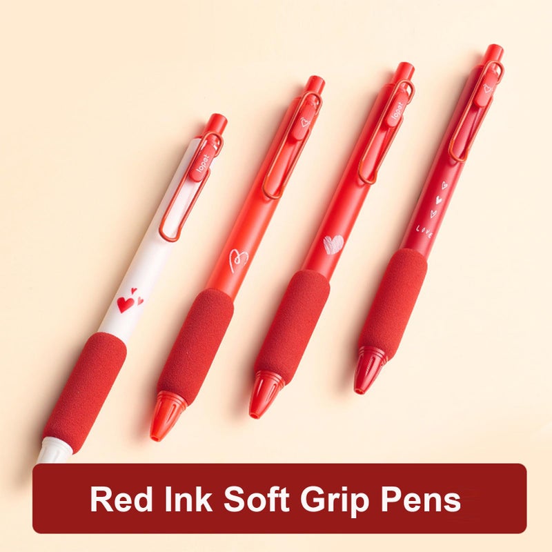 MOZXIRZ 4 Pcs Gel Ink Pens Red Ink Retractable Pens Cute Love Heart Pen 0.5mm Writing Pen Office School Supplies for Women Men (4Pcs Red Ink) - Image 2
