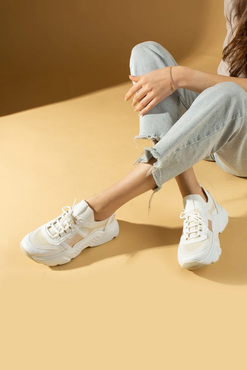 Pembe Potin Pink Potin Knitwear Patterned Lace Up Thick Sole Style Women's Sneaker 59-3456-24