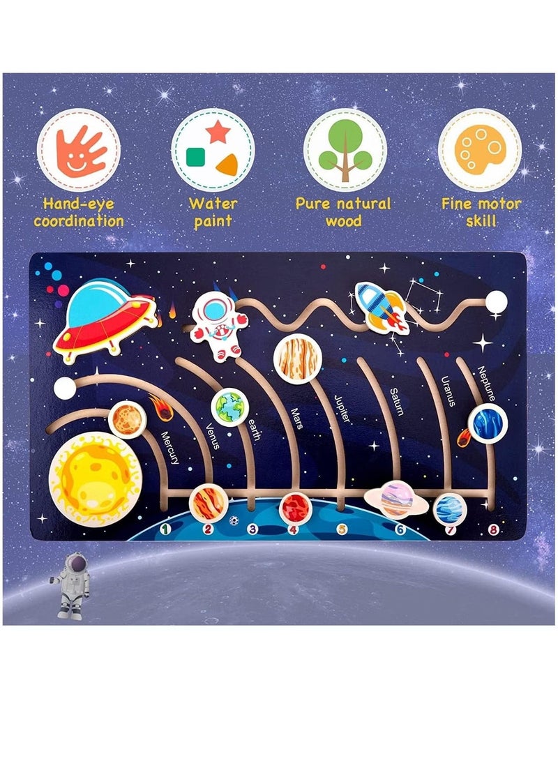 Ailily Kids Wooden Solar System Puzzles Toddlers Outer Space Planet Toys Preschool Learning Jigsaw Puzzle Montessori Educational Toys Busy Board Gifts for Boys Girls - Image 2
