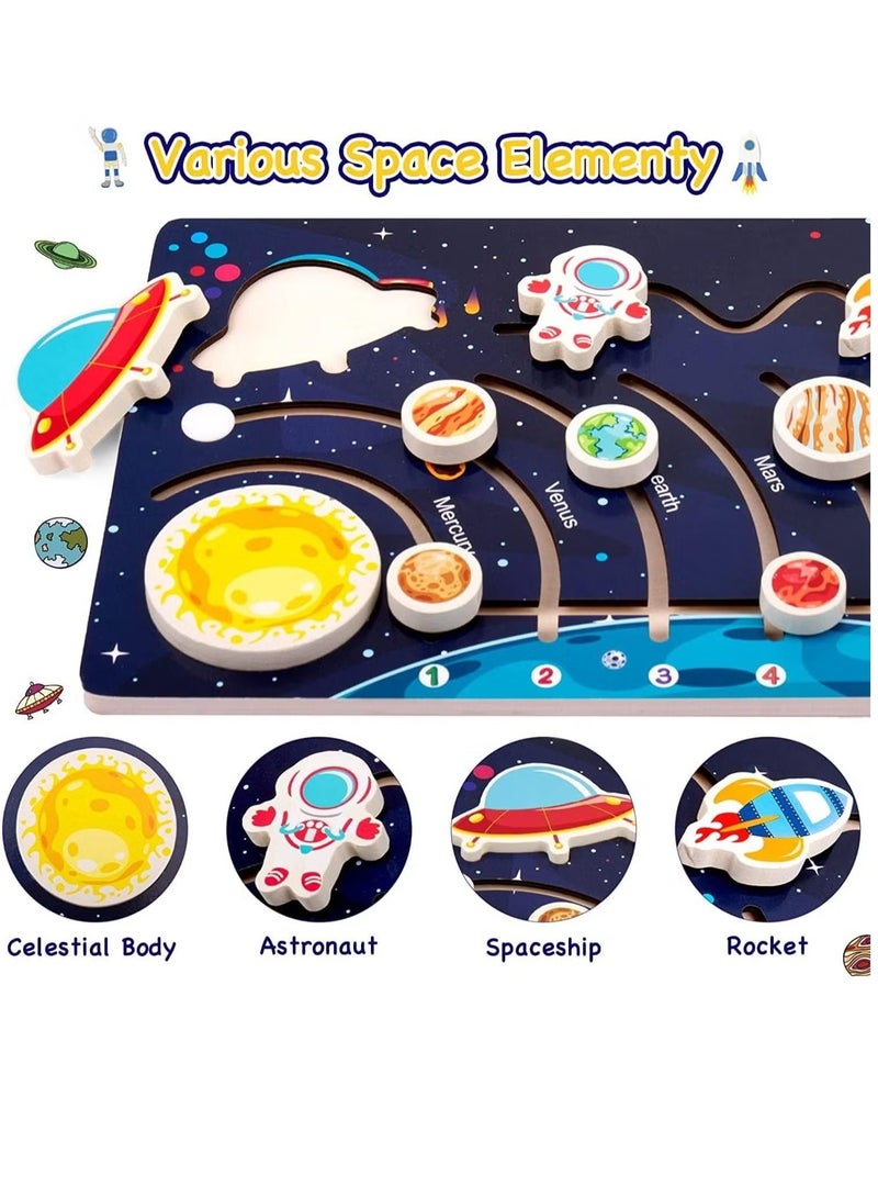 Ailily Kids Wooden Solar System Puzzles Toddlers Outer Space Planet Toys Preschool Learning Jigsaw Puzzle Montessori Educational Toys Busy Board Gifts for Boys Girls - Image 3