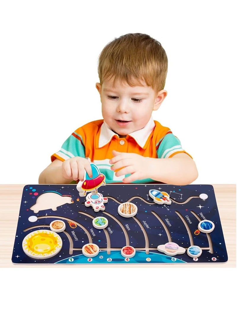 Ailily Kids Wooden Solar System Puzzles Toddlers Outer Space Planet Toys Preschool Learning Jigsaw Puzzle Montessori Educational Toys Busy Board Gifts for Boys Girls - Image 1