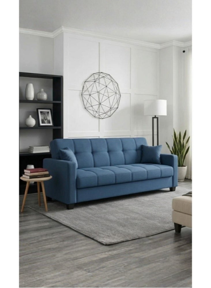 Karnak Alba 2-in-1 Sofa Cum Bed 3 Seater Convertible Sleeper Sofa with Storage & Cushions (Blue) - Image 1