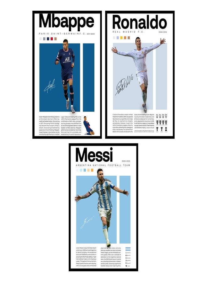 BigWig Prints Soccer Posters for Boys Bedroom - Soccer Player Posters, Decor for Boys Room, Lionel Messi Wall Decor, Cristiano Ronaldo, Mbappe Wall Art - Unframed Set of 3 (12x16”) - Image 1