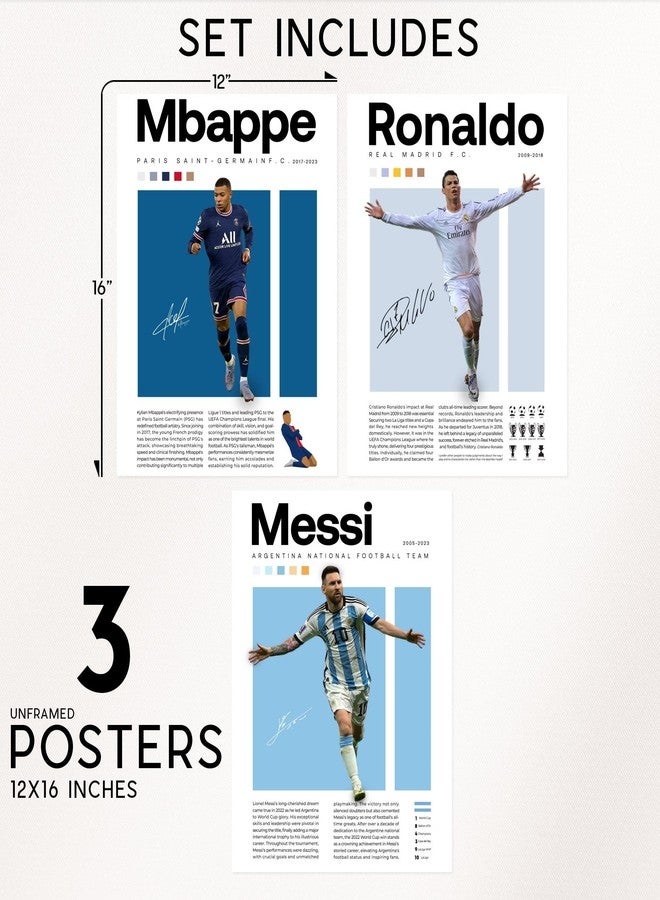 BigWig Prints Soccer Posters for Boys Bedroom - Soccer Player Posters, Decor for Boys Room, Lionel Messi Wall Decor, Cristiano Ronaldo, Mbappe Wall Art - Unframed Set of 3 (12x16”) - Image 2