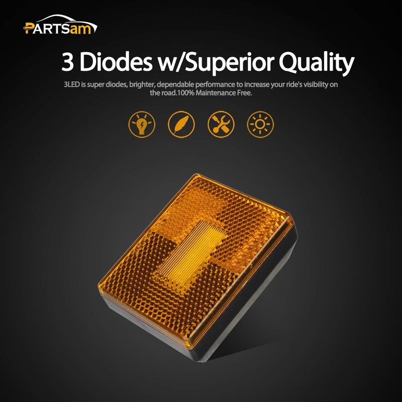 Partsam 4pcs Amber Square Clearance Side Marker Light - Image 2