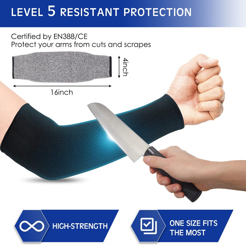 Geyoga 2 Pairs Arm Sleeves Guards Arm Protectors for Thin Skin and Bruising Protective Cut Resistant Sleeves for Men Women(Large,Hppe,Black, Gray) - Image 3
